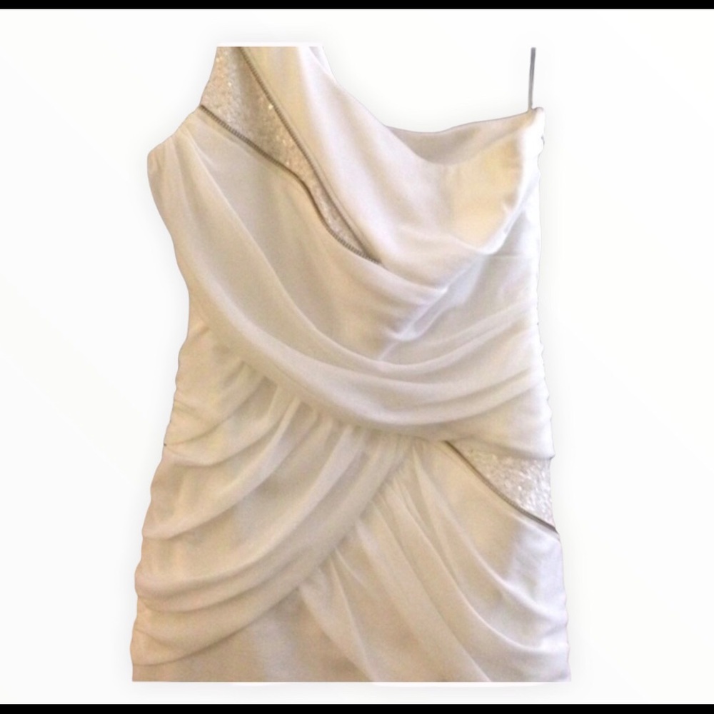 🔴Pretty Off White One Shoulder Dress-Junior-L - Picture 2 of 4